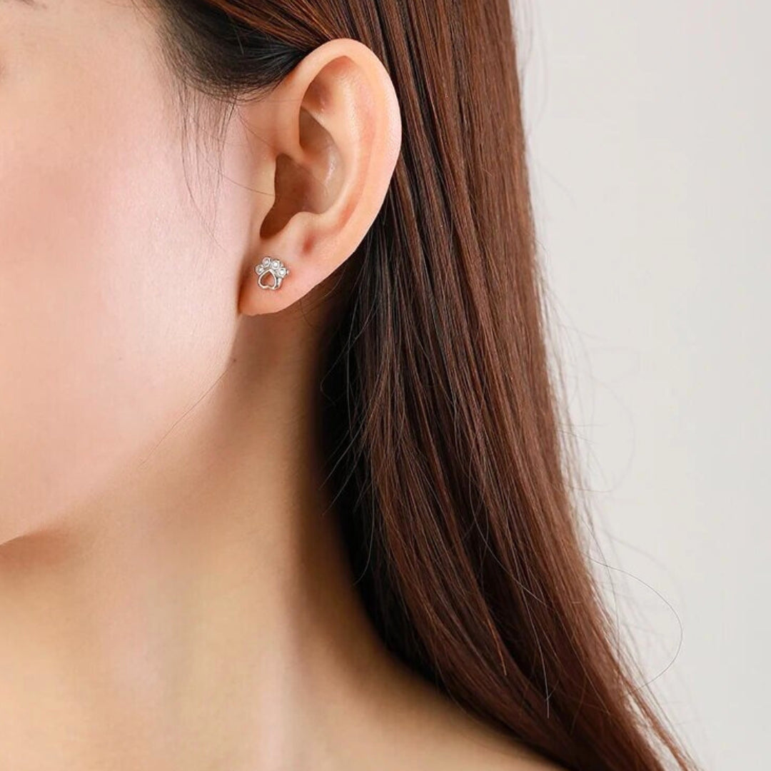 TALIAIE β Elegant Paw and Ear Studs made of 925 Sterling Silver with Sparkling Zirconia for Stylish Expression