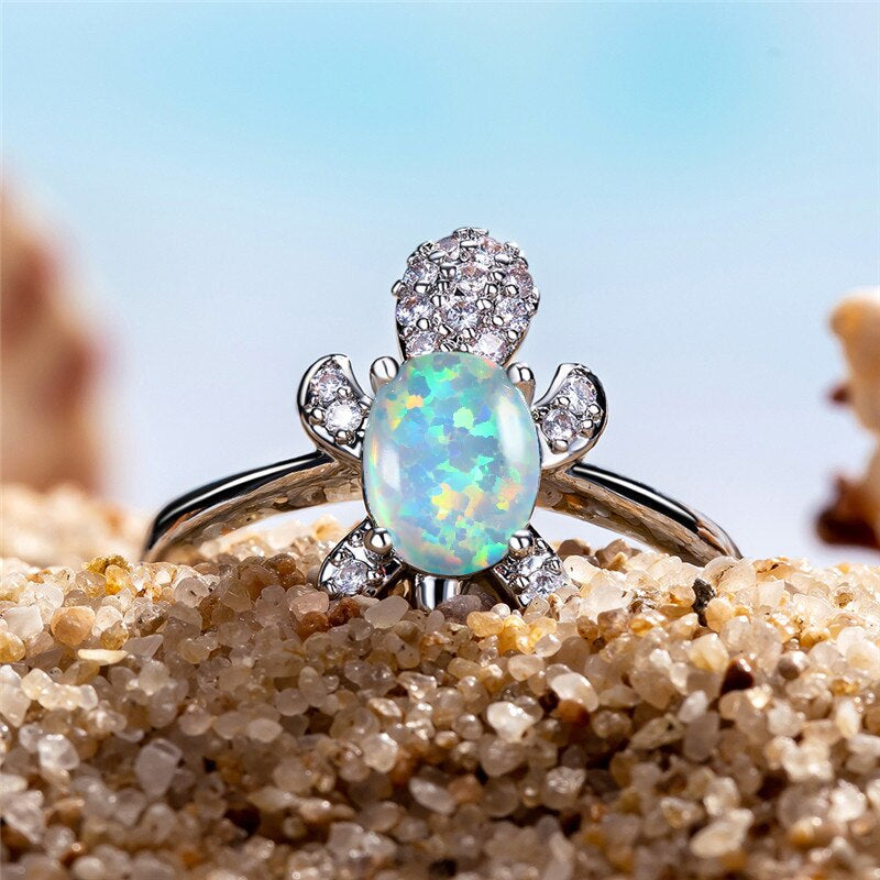 Adjustable Silver and Turtle Opal Ring