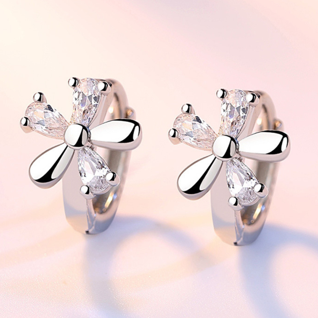 Silver Hoop Earrings with Silver-Plated Zircons