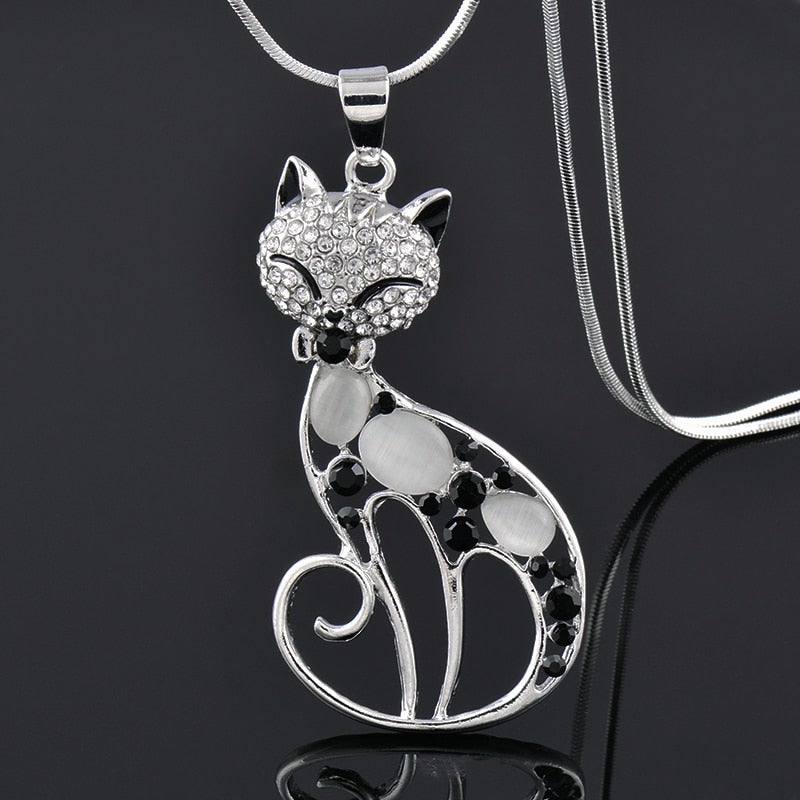 NAYA β Elegant Cat Love Necklace in 925 Silver with Sparkling Zirconia for Stylish Women