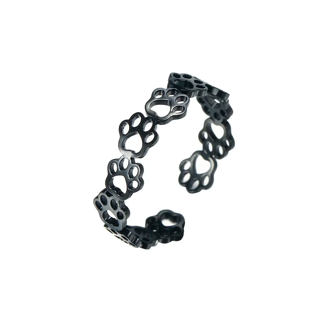 Adjustable Stainless Steel Paw Print Tattoo Ring β Stylish Jewelry for Animal Lovers