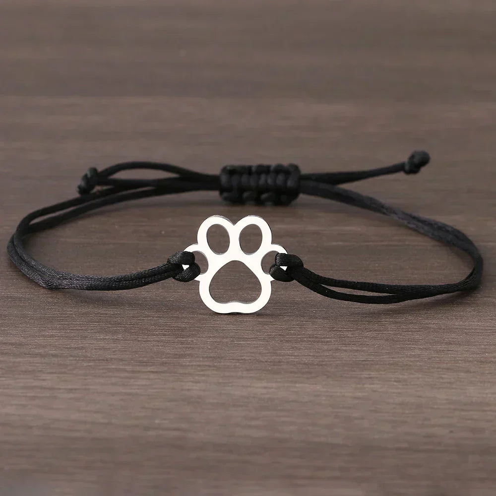 ELINE β Elegant Adjustable Paw Bracelet with Black and Red Cord for Stylish Expression