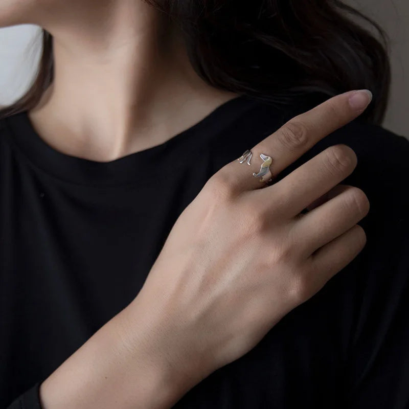REYA β Elegant Adjustable Dachshund Ring Made of High-Quality 925 Sterling Silver