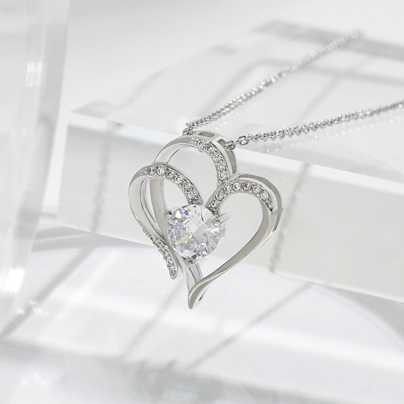 ELENYA β Elegant Adjustable Women's Necklace with Enchanting Double Heart & Sparkling Zirconia for a Stylish Look