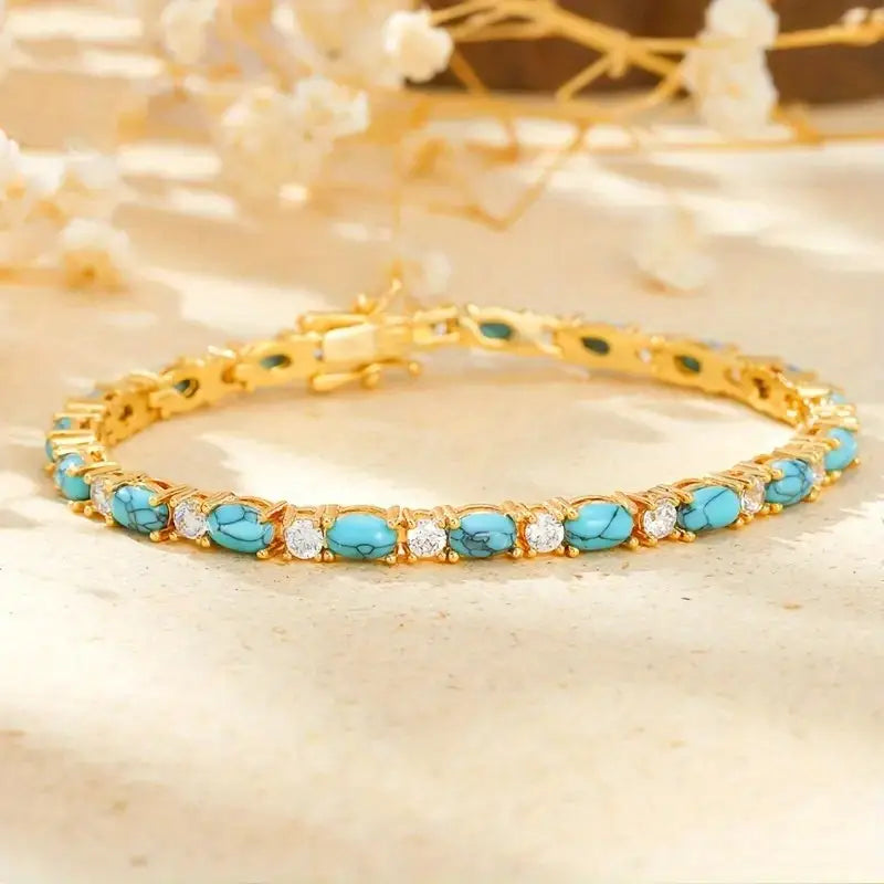 Natural Turquoise Stone Bracelet | Gold-Westeryn