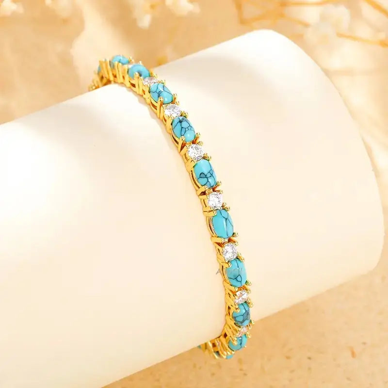 Natural Turquoise Stone Bracelet | Gold-Westeryn