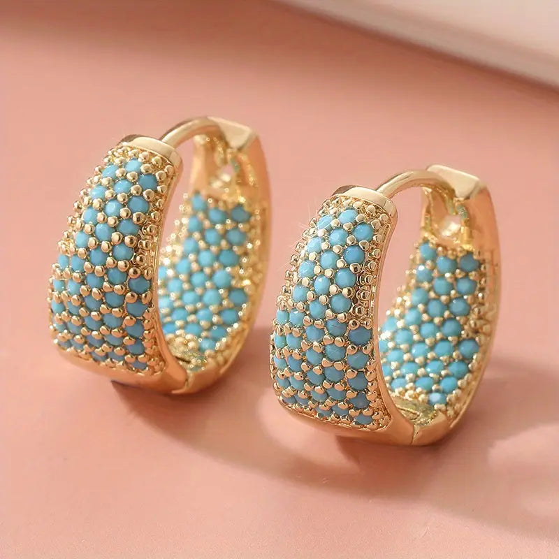 Golden-Tone Turquoise Beaded Hoop Earrings | Gold-Westeryn