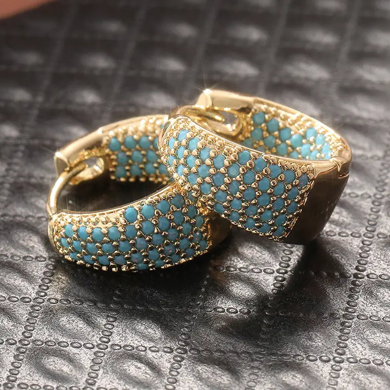 Golden-Tone Turquoise Beaded Hoop Earrings | Gold-Westeryn