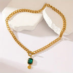Chunky Chain Emerald Gold Pendant Necklace-Westeryn