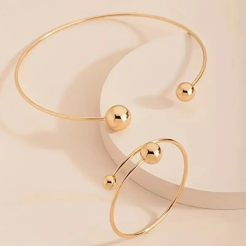 Minimalist Glow Collar & Cuff Bracelet Set | Gold-Westeryn
