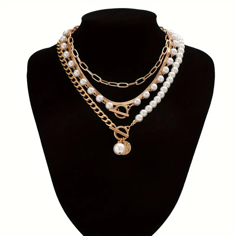 Vintage Pearl & Gold Snake Chain Necklace Set | Gold-Westeryn