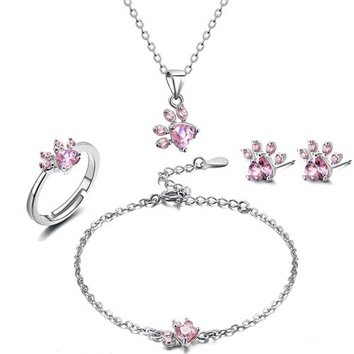 Elegant TALINA 4-Piece Rose Gold Jewelry Set with Paw & Zirconia Heart - Perfect Gift for Animal Lovers-Westeryn