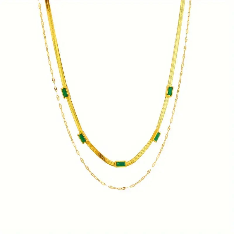 Sorella Gem Double-Layer Retro Gold Necklace-Westeryn