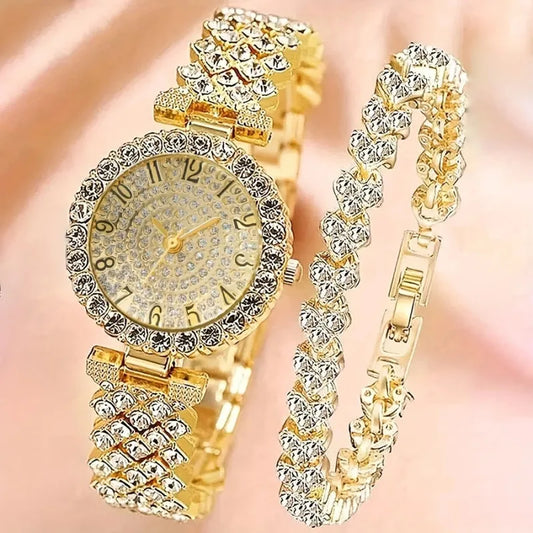 Luxe Radiance Gold Watch & Bracelet Set | Gold