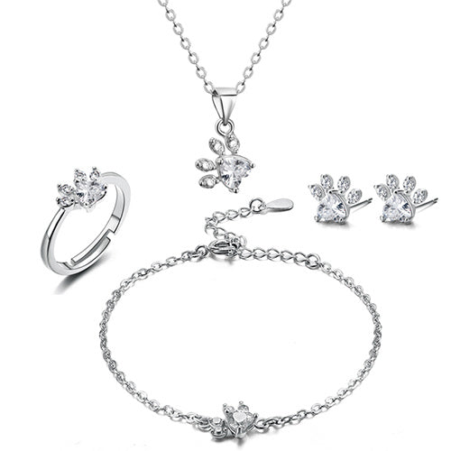Elegant TALINA 4-Piece Rose Gold Jewelry Set with Paw & Zirconia Heart - Perfect Gift for Animal Lovers-Westeryn