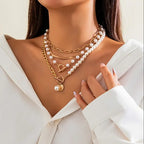 Vintage Pearl & Gold Snake Chain Necklace Set | Gold-Westeryn