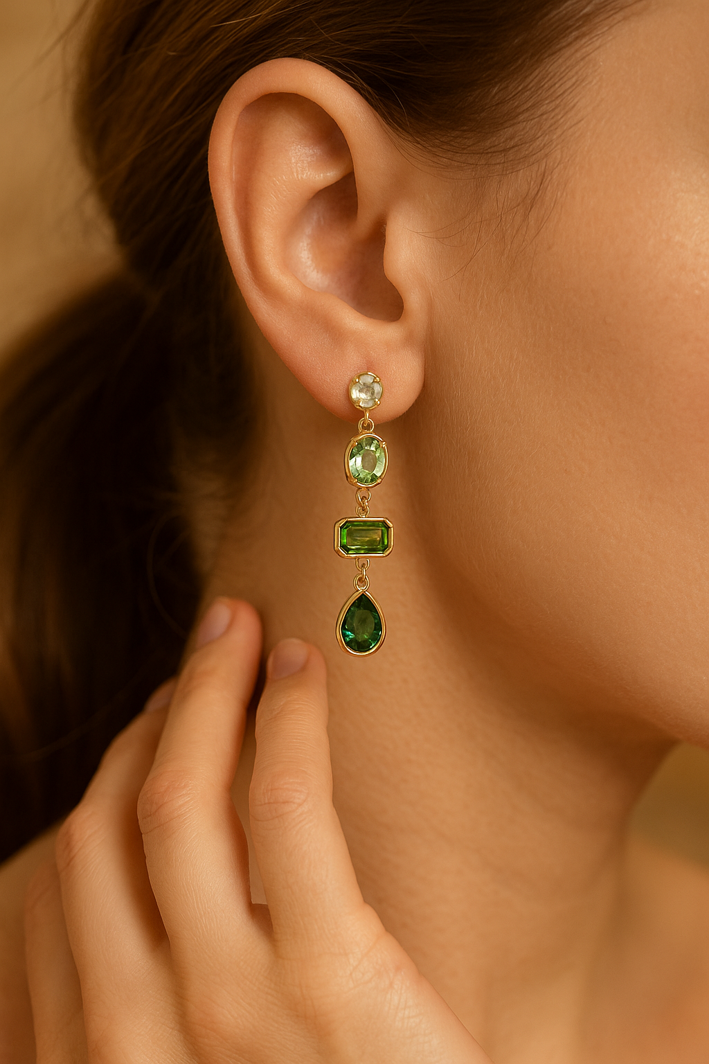 Kona | Pendant Earrings With Green Stones-Westeryn