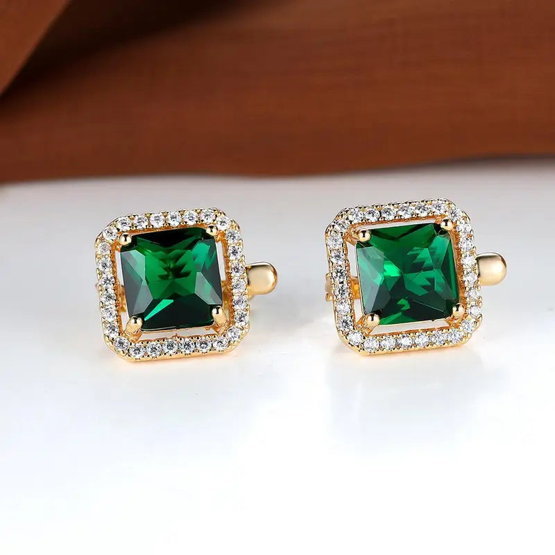 Golden Green Square Zirconia Gold Earrings-Westeryn