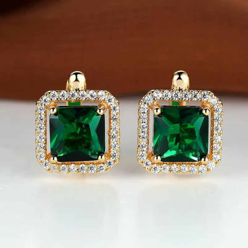 Golden Green Square Zirconia Gold Earrings-Westeryn