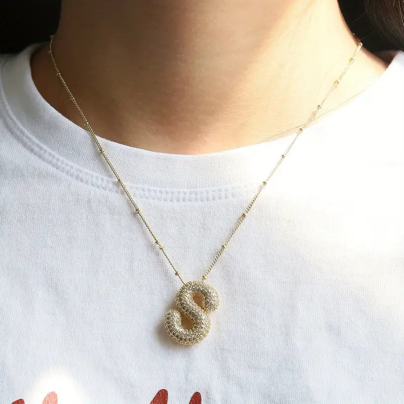 Bubble letter initial necklace set | Gold-Westeryn
