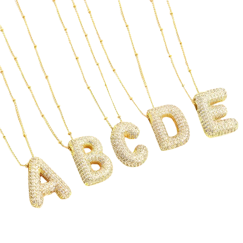 Bubble letter initial necklace set | Gold-Westeryn