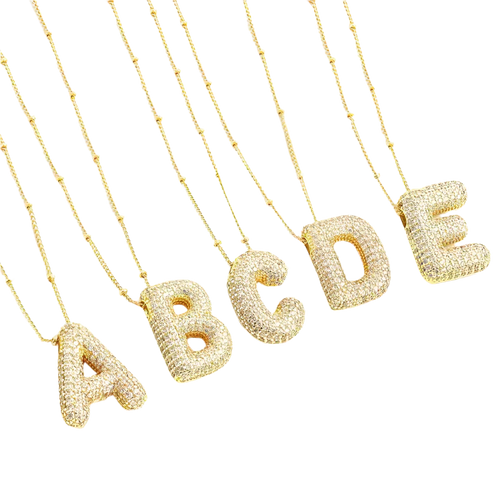 Bubble letter initial necklace set | Gold-Westeryn