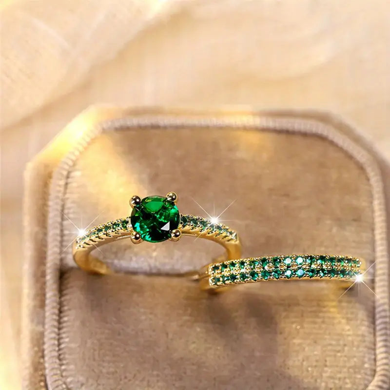 Serena Emerald Duo Ring Gold Set-Westeryn