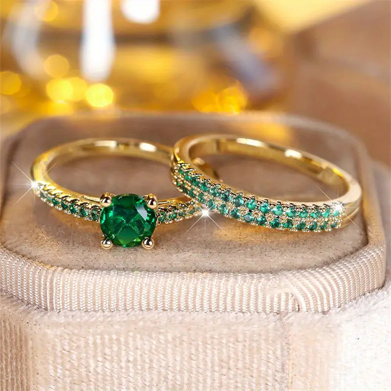 Serena Emerald Duo Ring Gold Set-Westeryn