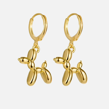 Elegant MINI Golden Huggie Hoops with Playful Balloon Dog Pendant