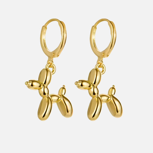 Elegant MINI Golden Huggie Hoops with Playful Balloon Dog Pendant