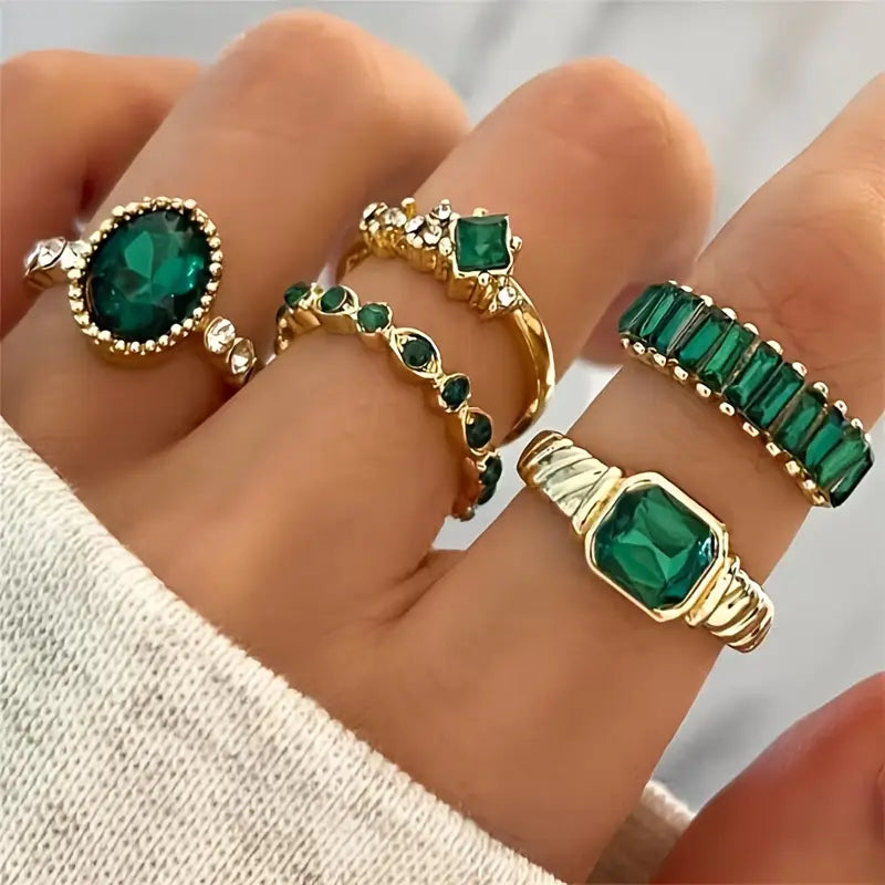 Zarina Exquisite Emerald Gold Ring Set-Westeryn