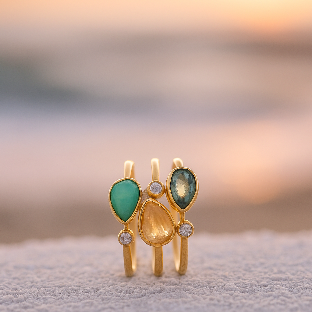 Tris di Onde – Ring in gold brass with colored zirconia-Westeryn