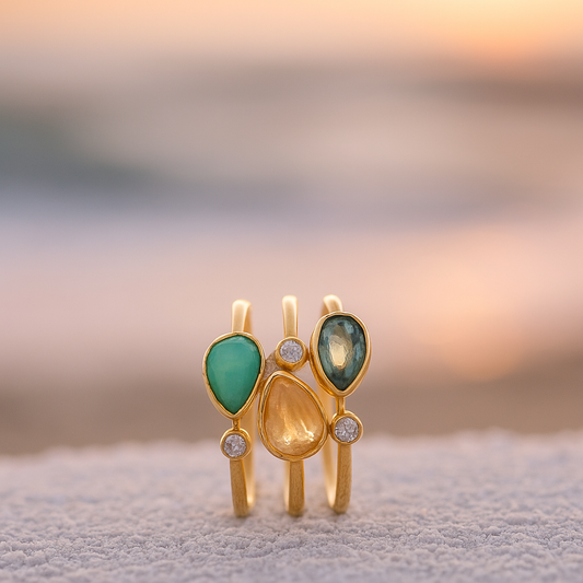 Tris di Onde – Ring in gold brass with colored zirconia