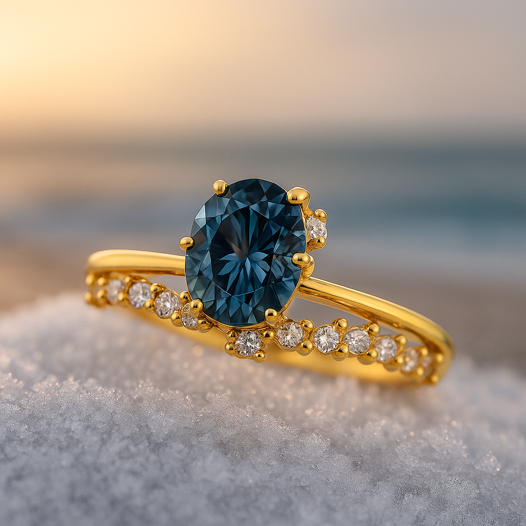 Stella di Marea – Golden ring with blue crystal and zirconia-Westeryn