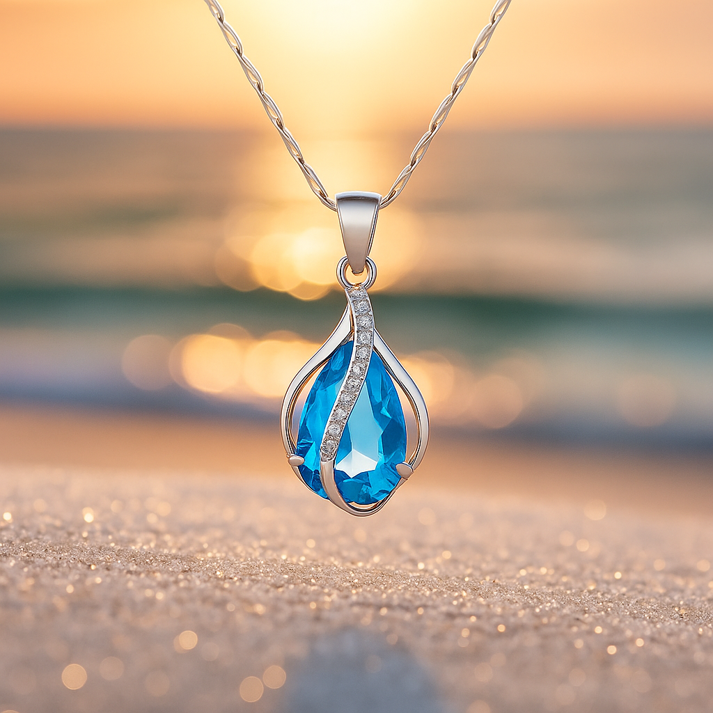 Drop of Light – Necklace with blue zircon and silver finish-Westeryn