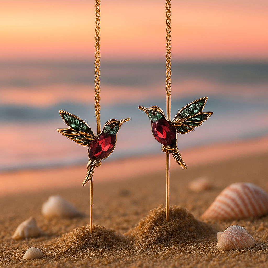 Shay | Earrings with hummingbird enamel and zirconia-Westeryn