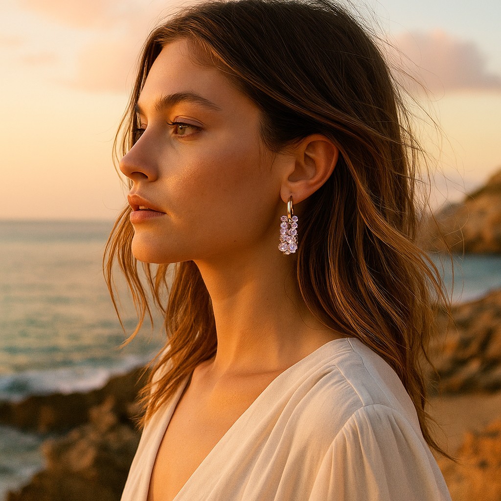 Pearl | Earrings with Lilac Stones-Westeryn