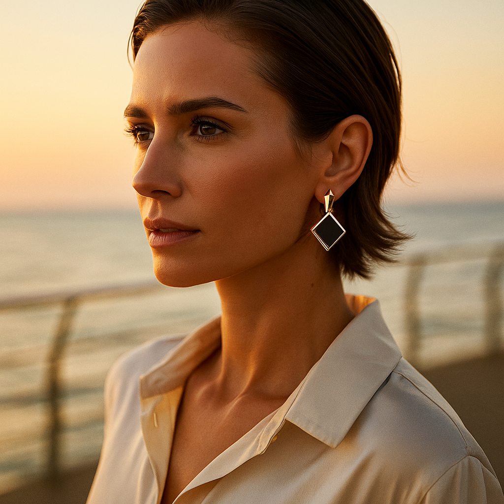 Keto | Earrings with square black stones-Westeryn