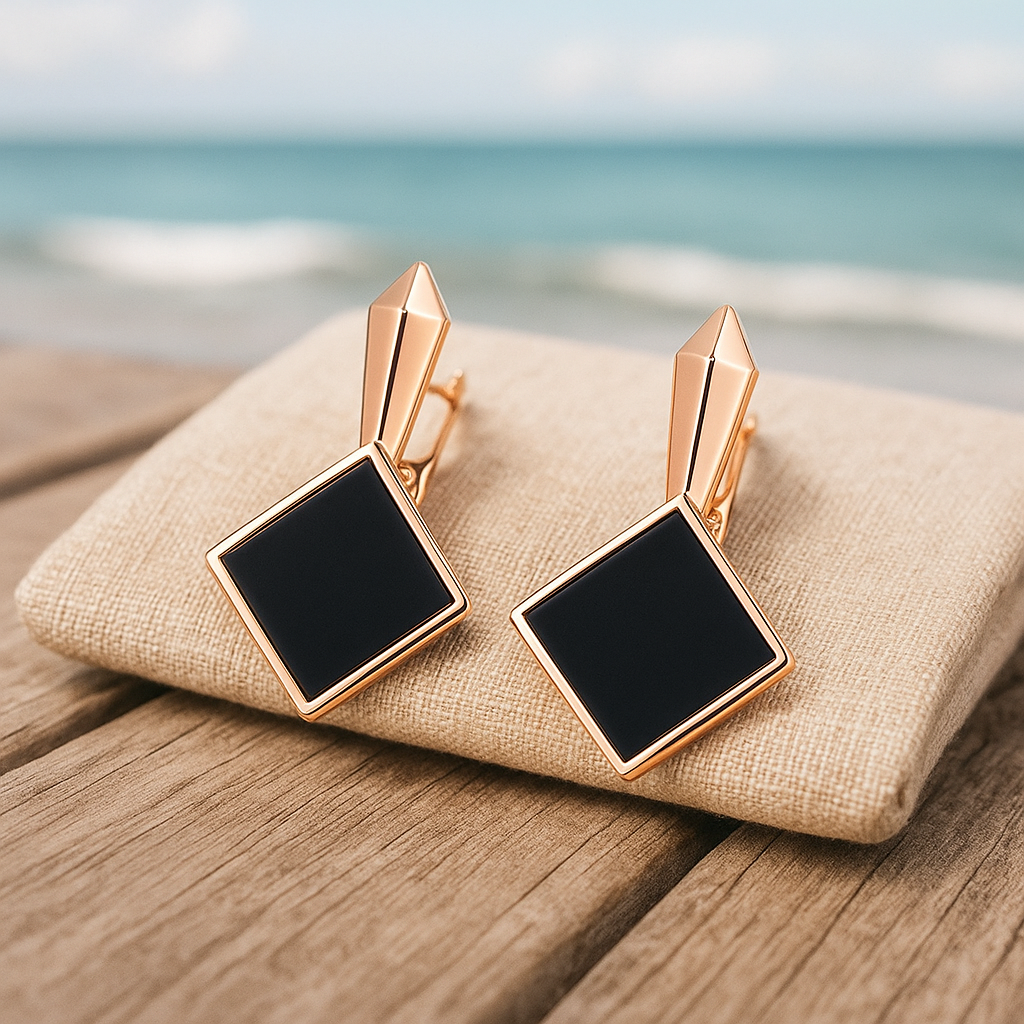 Keto | Earrings with square black stones-Westeryn