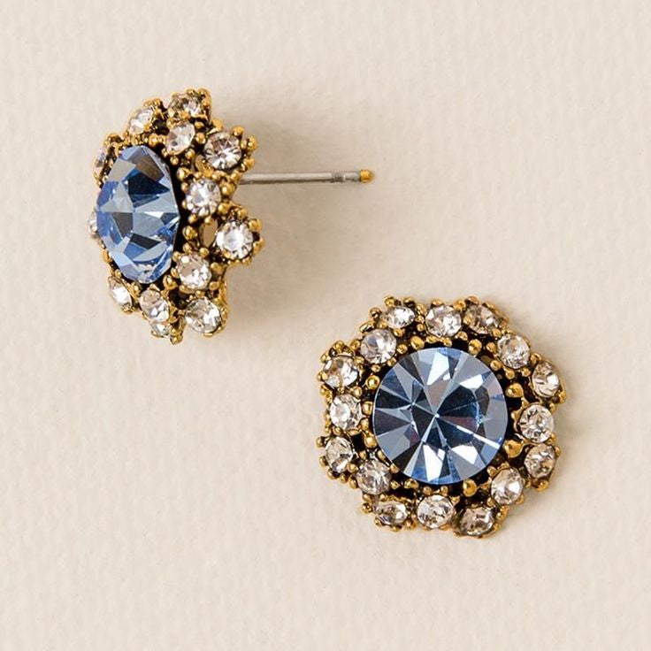 Blue Shiny Round Vintage Earrings-Westeryn