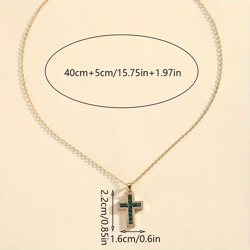 Solene Emerald Cross Pendant Gold Necklace-Westeryn
