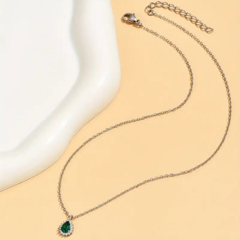 Green Water Drop Necklace-Westeryn