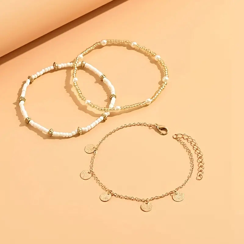 Coastal Charm 3-Piece Layered Anklet Set | Gold-Westeryn