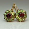 Vintage Rounded Green & Red Crystal Earrings | Gold-Westeryn