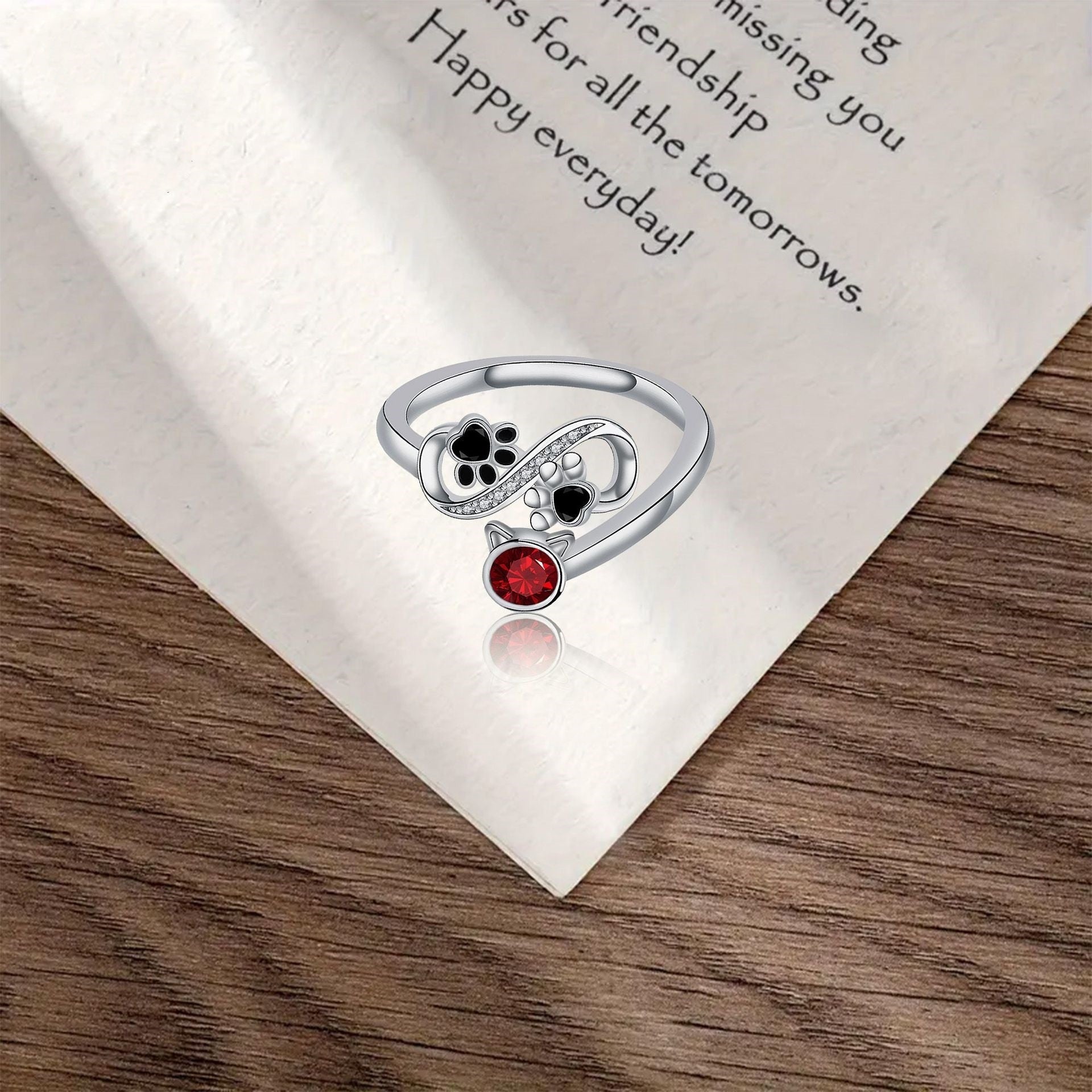 Crimson Paw Print Adjustable Ring-Westeryn