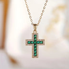 Solene Emerald Cross Pendant Gold Necklace-Westeryn