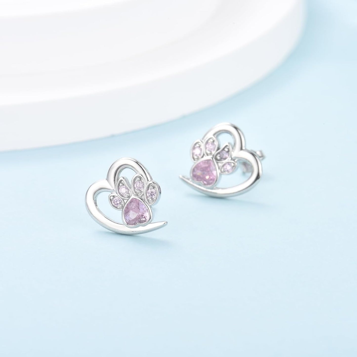 YANI – Heart Paw-Shaped Silver Earrings