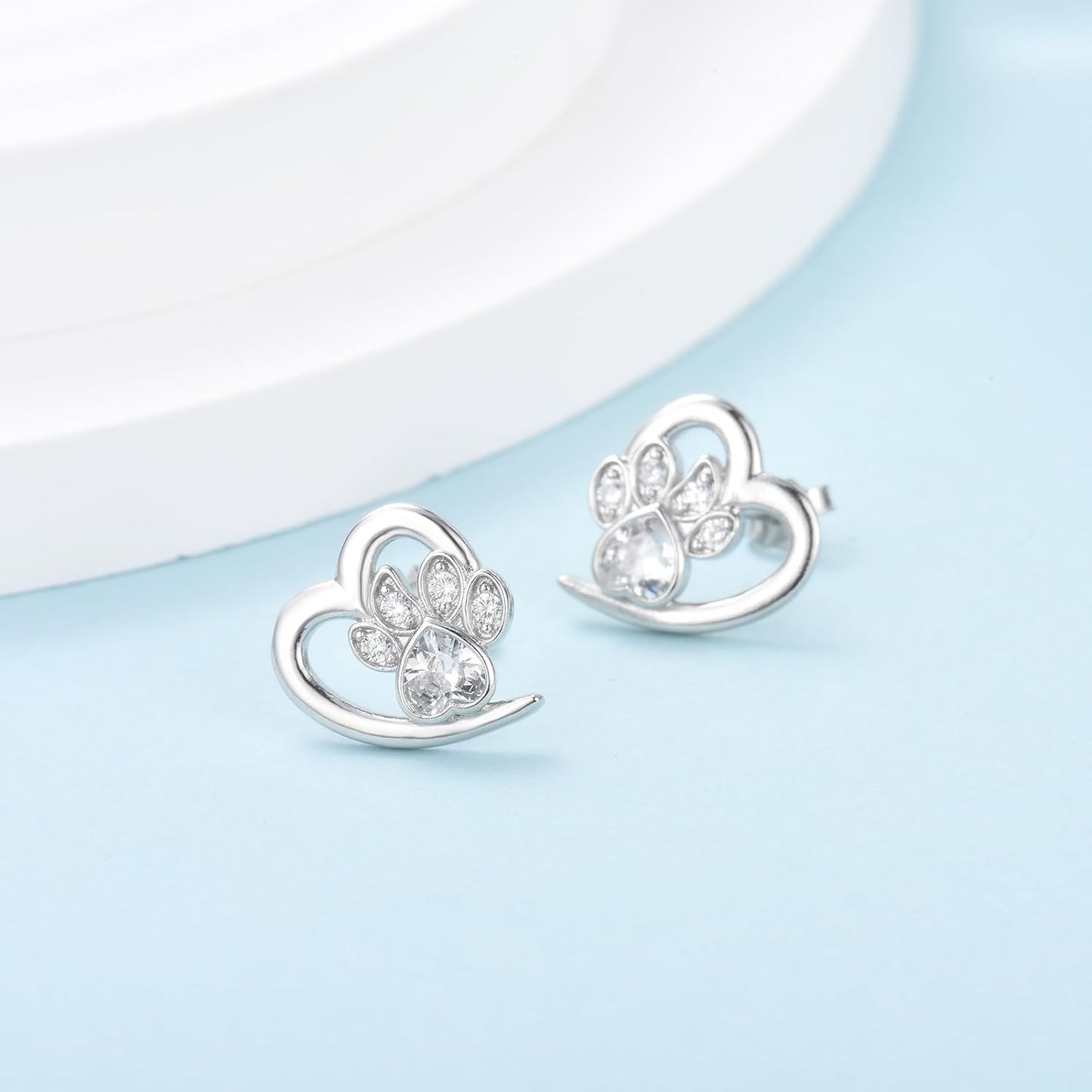 YANI – Heart Paw-Shaped Silver Earrings