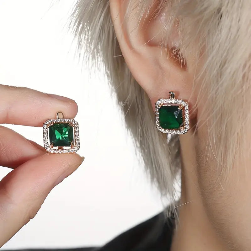 Golden Green Square Zirconia Gold Earrings-Westeryn