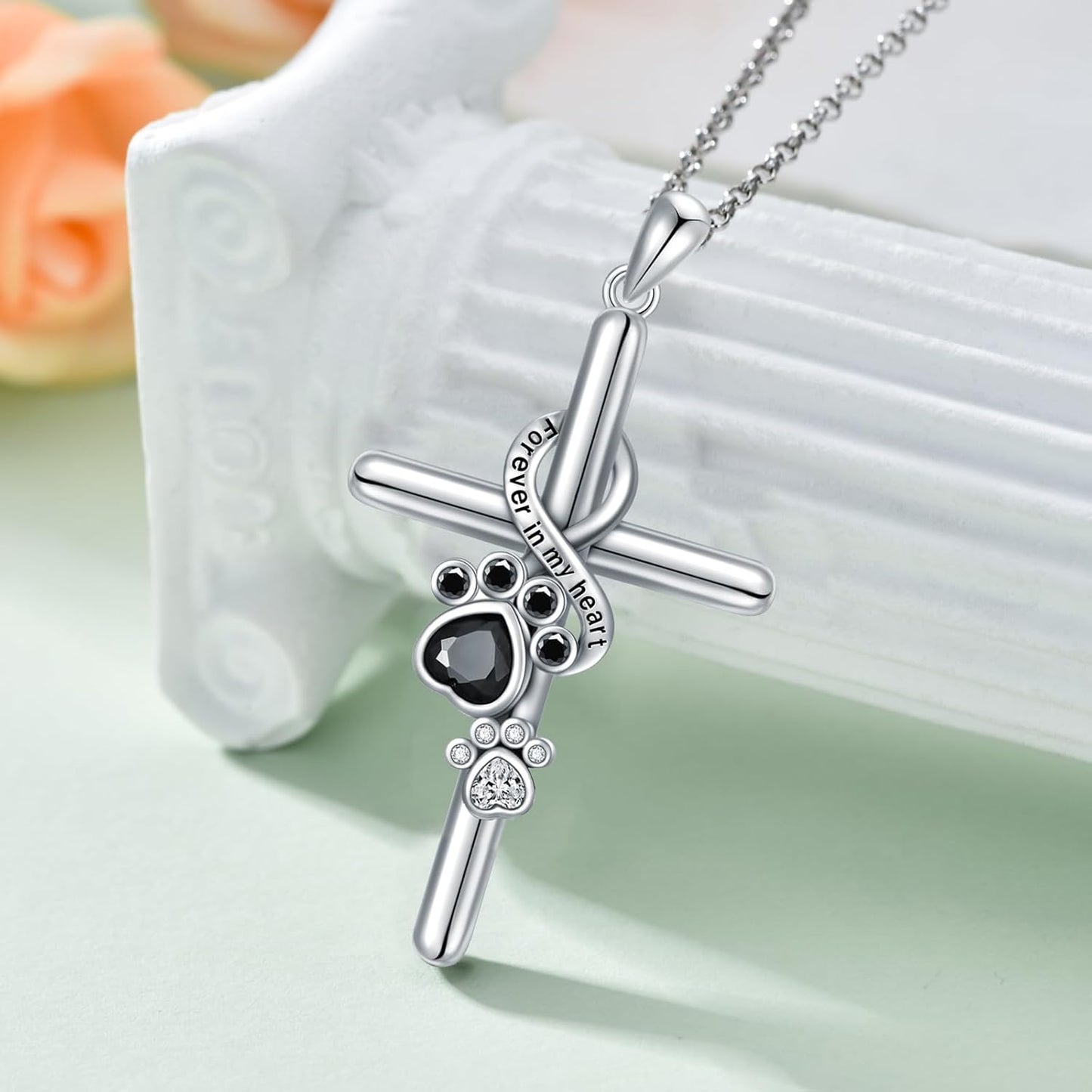 LYORA – Elegant Paw and Cross Necklace made of 925 Sterling Silver for a Stylish Appearance